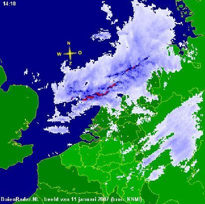 radarbeeld van de passage van het koufront